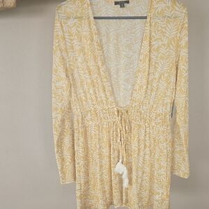 Yellow Leaf Print Sheer Coverup Nwt
